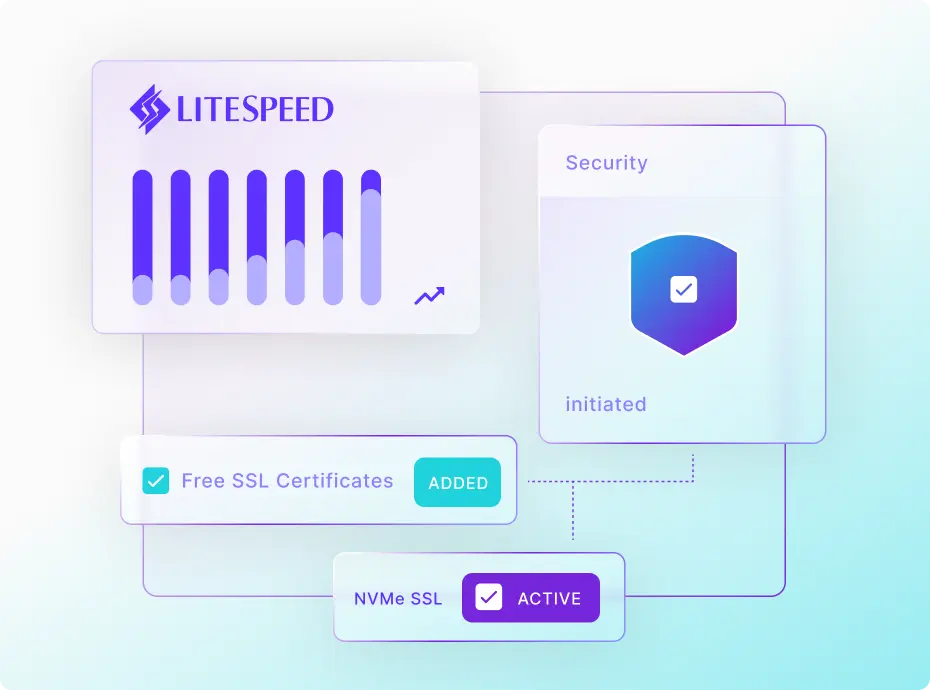 cPanel hosting performance dashboard showing LiteSpeed web server, Redis object caching, NVMe SSD storage, and Cloudflare CDN metrics